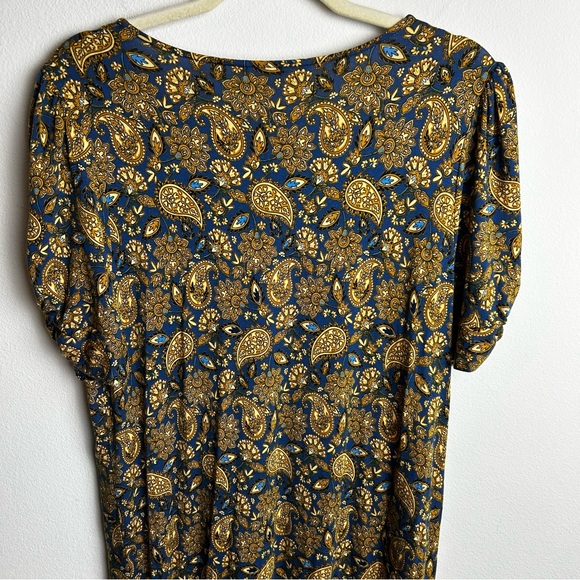 Boden Jersey Mini Dress in Harvest Gold Paisley puff sleeves size: 14R - Picture 11 of 12